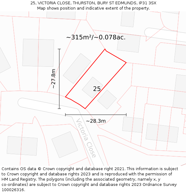 25, VICTORIA CLOSE, THURSTON, BURY ST EDMUNDS, IP31 3SX: Plot and title map