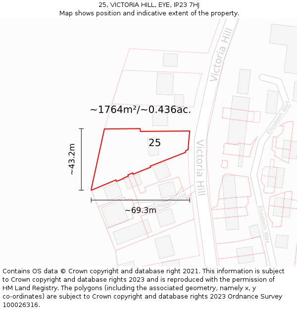 25, VICTORIA HILL, EYE, IP23 7HJ: Plot and title map