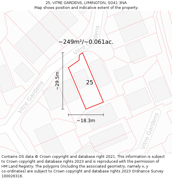 25, VITRE GARDENS, LYMINGTON, SO41 3NA: Plot and title map