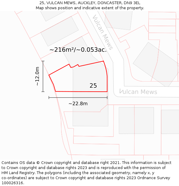 25, VULCAN MEWS, AUCKLEY, DONCASTER, DN9 3EL: Plot and title map