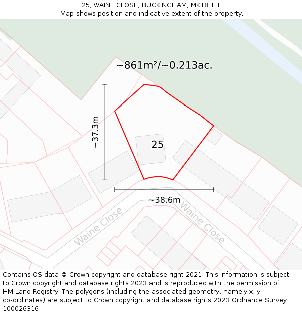 25, WAINE CLOSE, BUCKINGHAM, MK18 1FF: Plot and title map