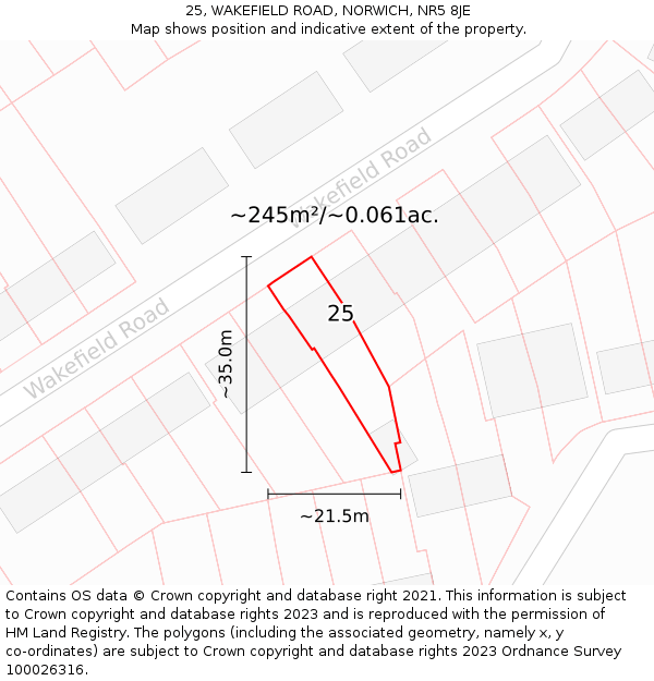 25, WAKEFIELD ROAD, NORWICH, NR5 8JE: Plot and title map