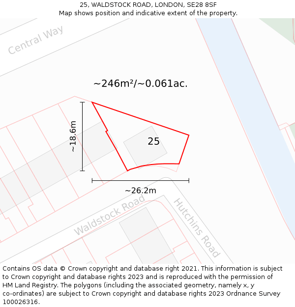 25, WALDSTOCK ROAD, LONDON, SE28 8SF: Plot and title map