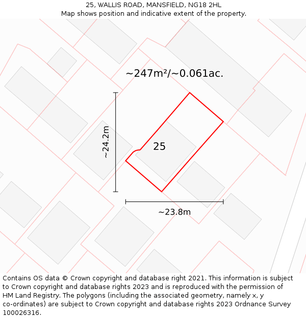 25, WALLIS ROAD, MANSFIELD, NG18 2HL: Plot and title map