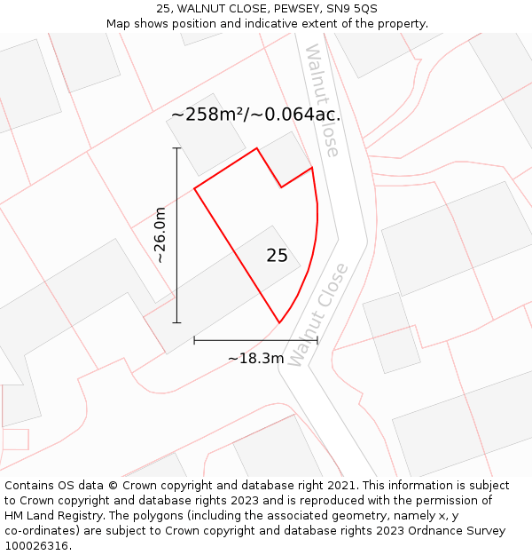 25, WALNUT CLOSE, PEWSEY, SN9 5QS: Plot and title map