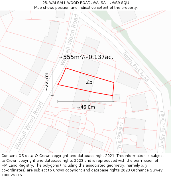25, WALSALL WOOD ROAD, WALSALL, WS9 8QU: Plot and title map