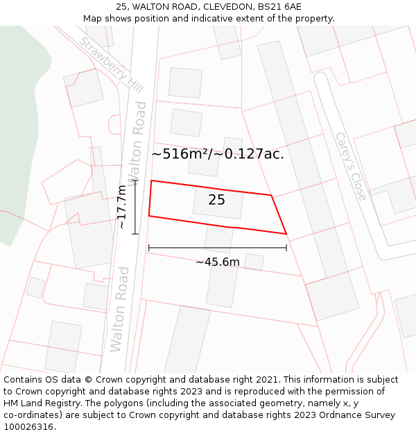 25, WALTON ROAD, CLEVEDON, BS21 6AE: Plot and title map