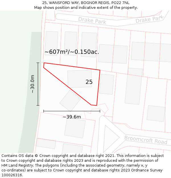 25, WANSFORD WAY, BOGNOR REGIS, PO22 7NL: Plot and title map