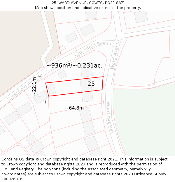 25, WARD AVENUE, COWES, PO31 8AZ: Plot and title map