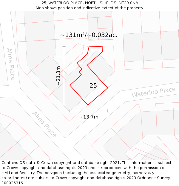 25, WATERLOO PLACE, NORTH SHIELDS, NE29 0NA: Plot and title map