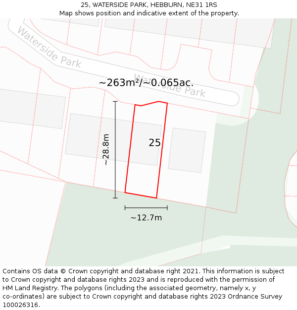 25, WATERSIDE PARK, HEBBURN, NE31 1RS: Plot and title map