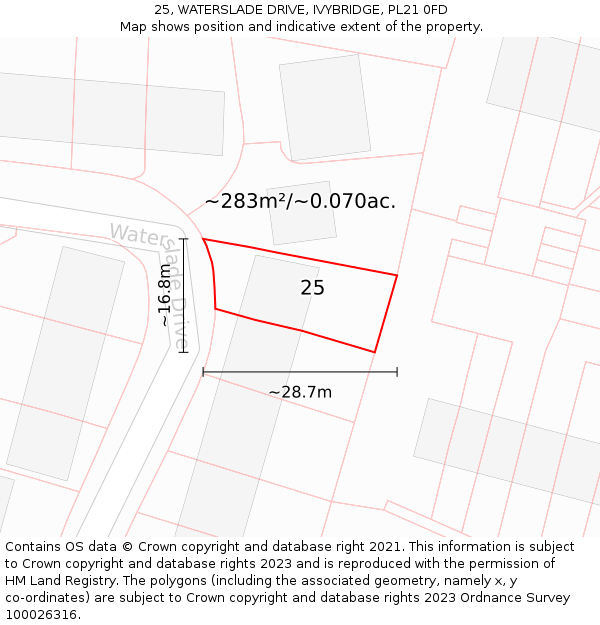 25, WATERSLADE DRIVE, IVYBRIDGE, PL21 0FD: Plot and title map