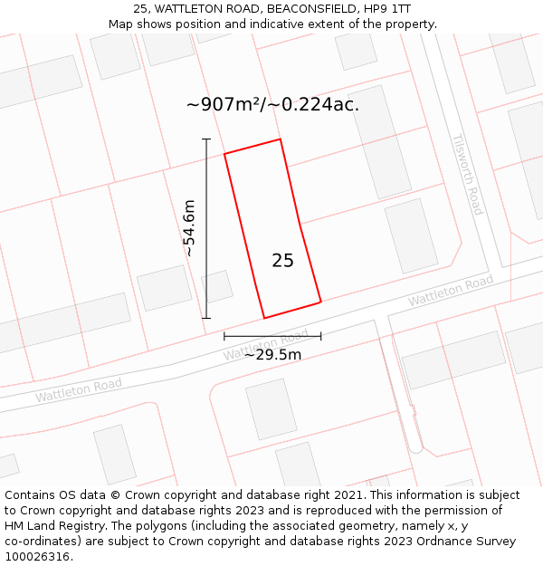 25, WATTLETON ROAD, BEACONSFIELD, HP9 1TT: Plot and title map