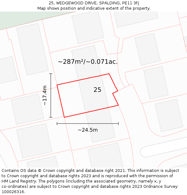 25, WEDGEWOOD DRIVE, SPALDING, PE11 3FJ: Plot and title map