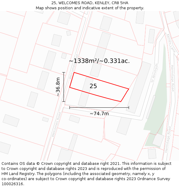 25, WELCOMES ROAD, KENLEY, CR8 5HA: Plot and title map