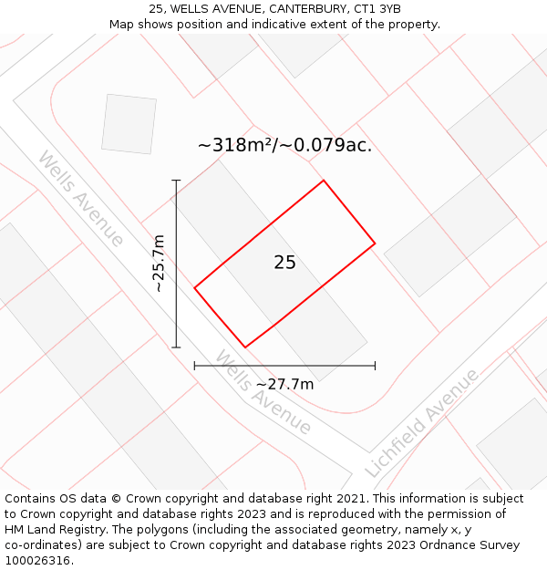 25, WELLS AVENUE, CANTERBURY, CT1 3YB: Plot and title map