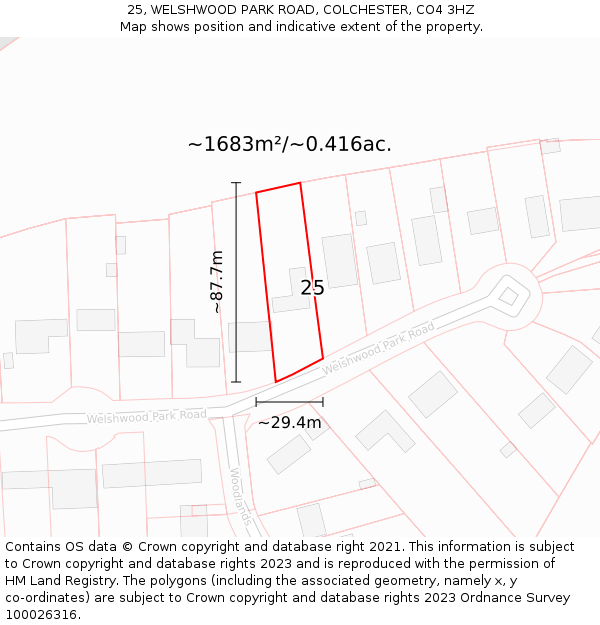 25, WELSHWOOD PARK ROAD, COLCHESTER, CO4 3HZ: Plot and title map