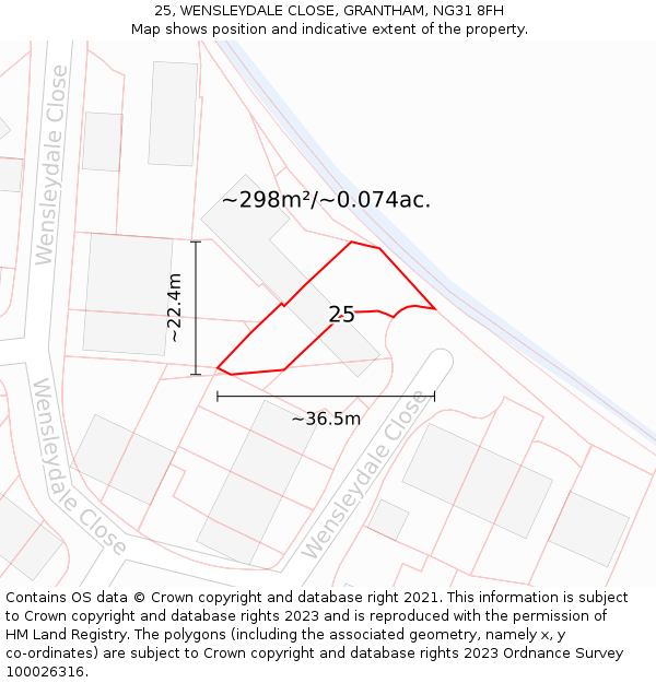 25, WENSLEYDALE CLOSE, GRANTHAM, NG31 8FH: Plot and title map