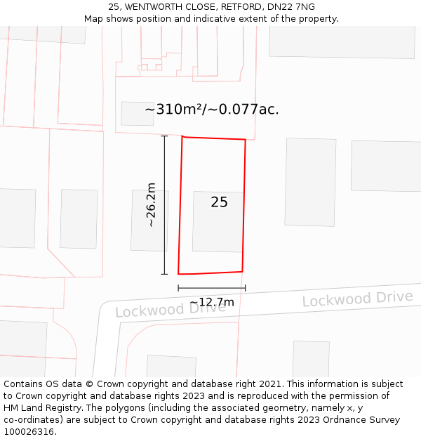 25, WENTWORTH CLOSE, RETFORD, DN22 7NG: Plot and title map