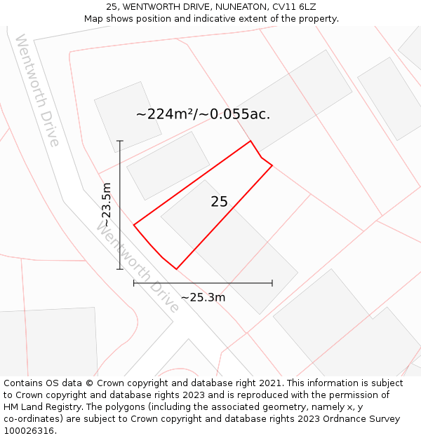 25, WENTWORTH DRIVE, NUNEATON, CV11 6LZ: Plot and title map