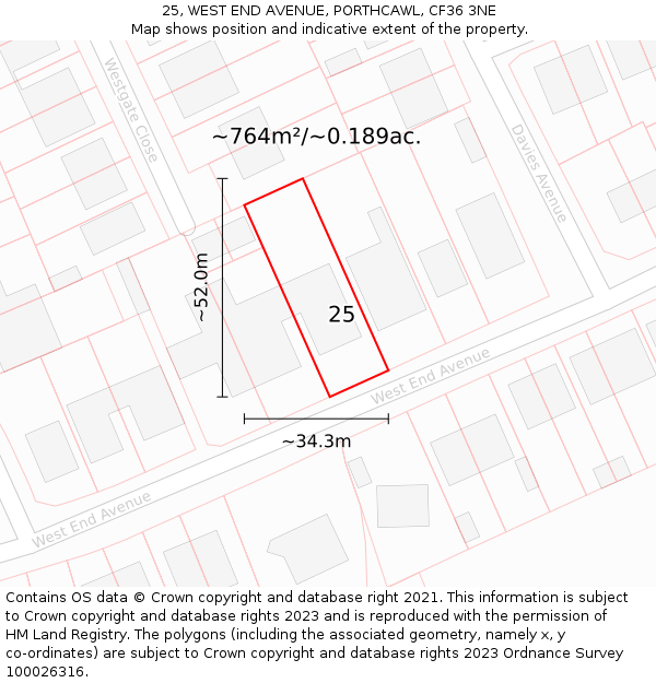 25, WEST END AVENUE, PORTHCAWL, CF36 3NE: Plot and title map