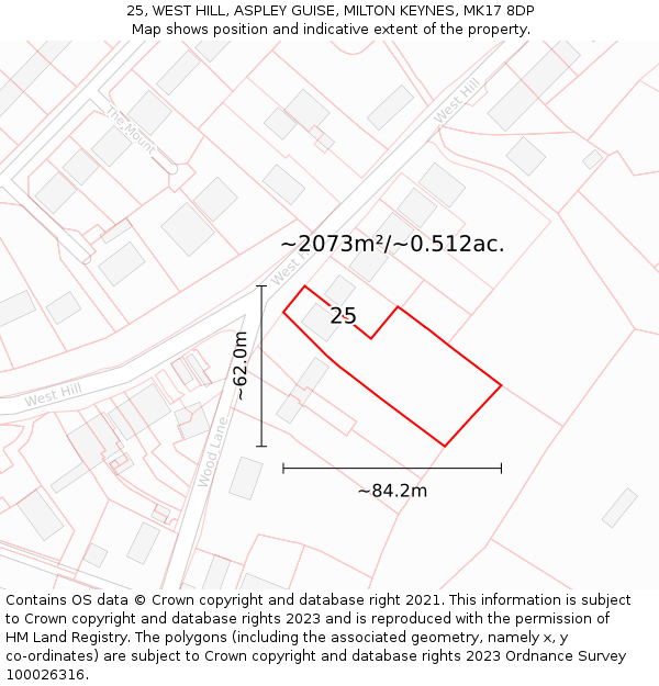 25, WEST HILL, ASPLEY GUISE, MILTON KEYNES, MK17 8DP: Plot and title map