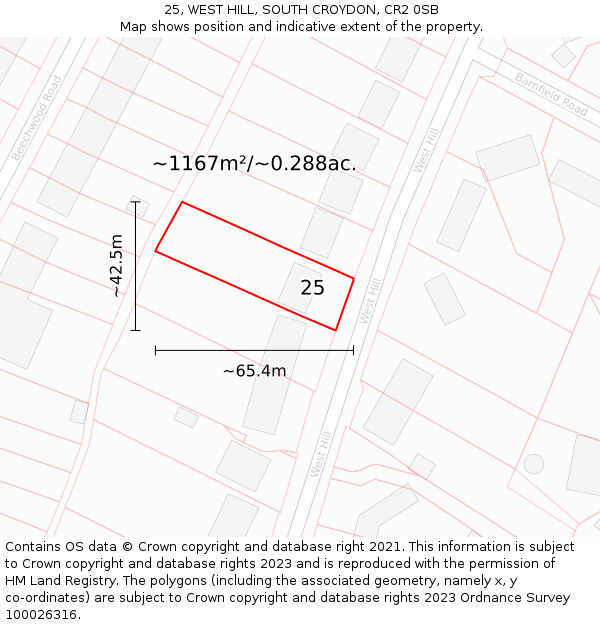 25, WEST HILL, SOUTH CROYDON, CR2 0SB: Plot and title map