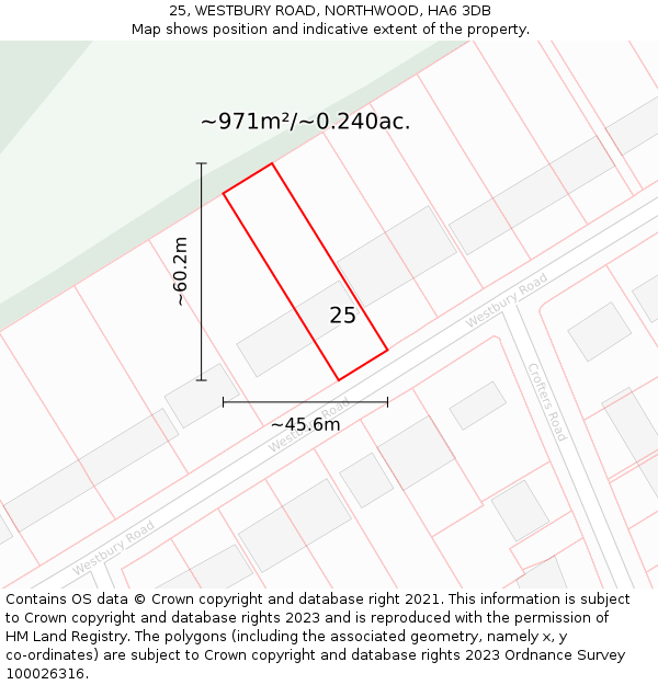 25, WESTBURY ROAD, NORTHWOOD, HA6 3DB: Plot and title map