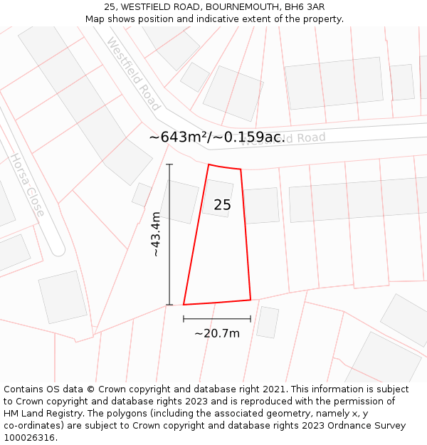 25, WESTFIELD ROAD, BOURNEMOUTH, BH6 3AR: Plot and title map