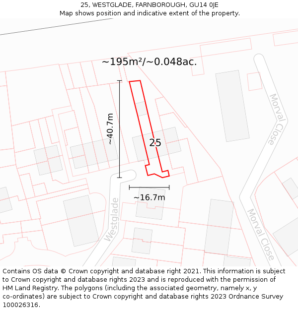 25, WESTGLADE, FARNBOROUGH, GU14 0JE: Plot and title map