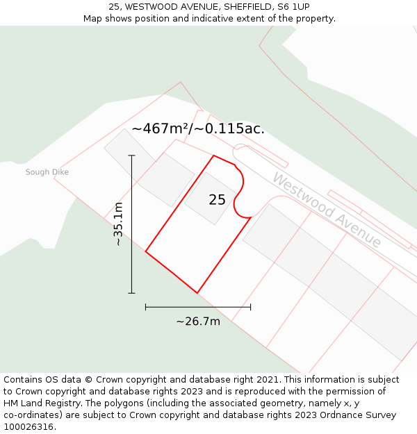 25, WESTWOOD AVENUE, SHEFFIELD, S6 1UP: Plot and title map