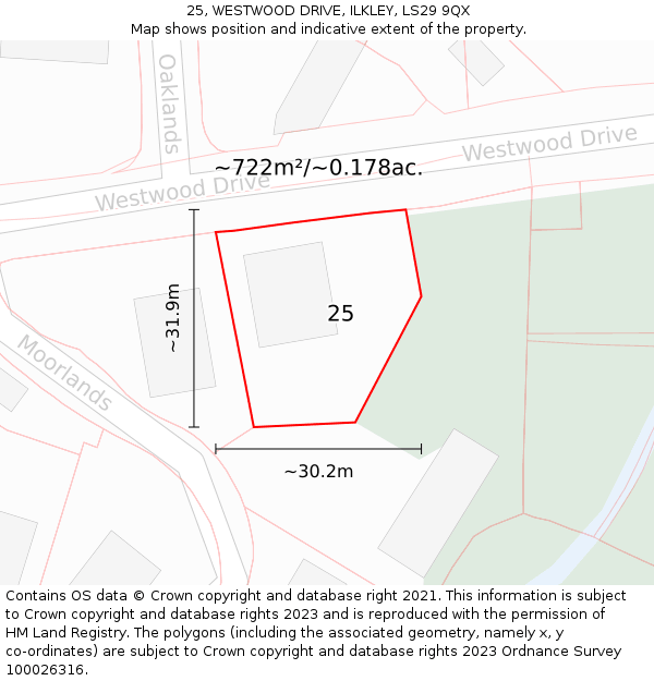 25, WESTWOOD DRIVE, ILKLEY, LS29 9QX: Plot and title map