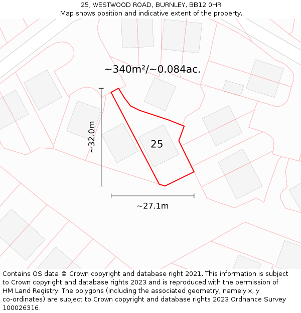 25, WESTWOOD ROAD, BURNLEY, BB12 0HR: Plot and title map