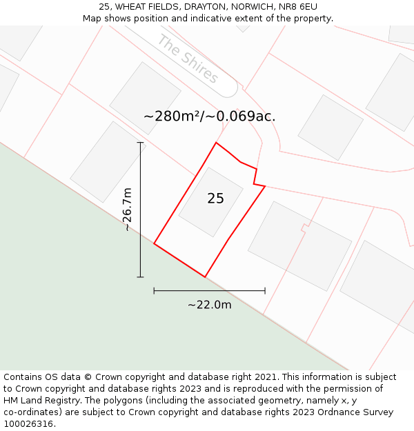 25, WHEAT FIELDS, DRAYTON, NORWICH, NR8 6EU: Plot and title map