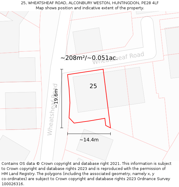 25, WHEATSHEAF ROAD, ALCONBURY WESTON, HUNTINGDON, PE28 4LF: Plot and title map