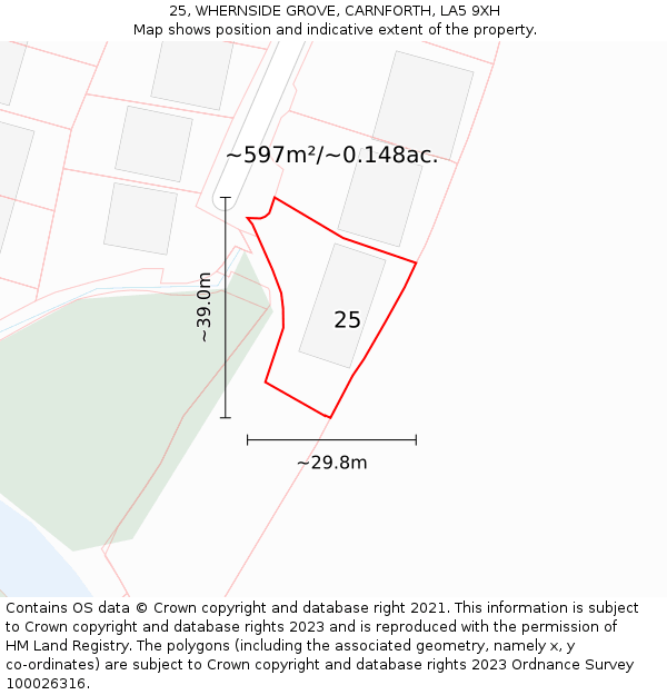 25, WHERNSIDE GROVE, CARNFORTH, LA5 9XH: Plot and title map