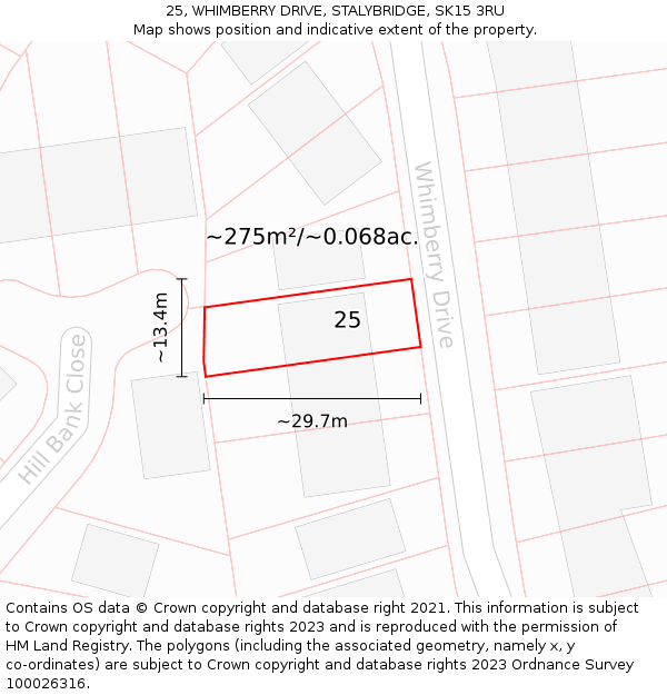 25, WHIMBERRY DRIVE, STALYBRIDGE, SK15 3RU: Plot and title map