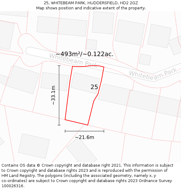 25, WHITEBEAM PARK, HUDDERSFIELD, HD2 2GZ: Plot and title map