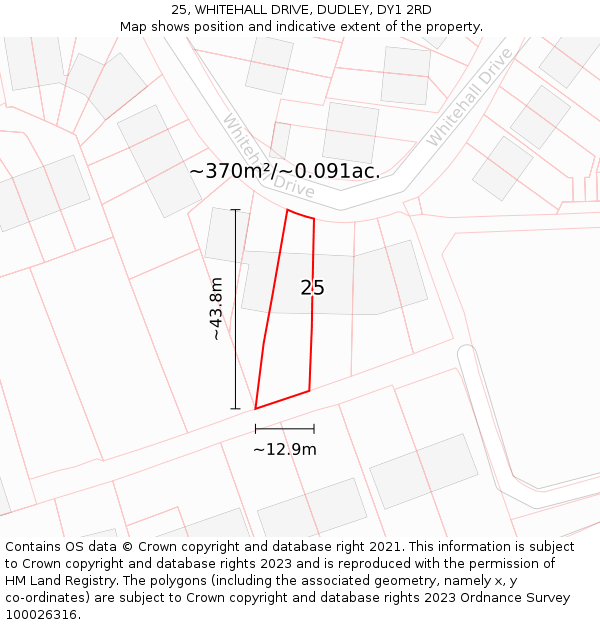 25, WHITEHALL DRIVE, DUDLEY, DY1 2RD: Plot and title map