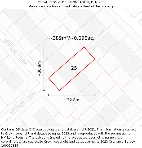 25, WHITTON CLOSE, DONCASTER, DN4 7RB: Plot and title map