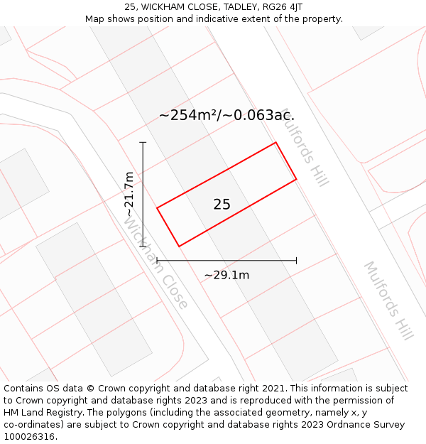 25, WICKHAM CLOSE, TADLEY, RG26 4JT: Plot and title map