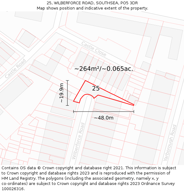 25, WILBERFORCE ROAD, SOUTHSEA, PO5 3DR: Plot and title map