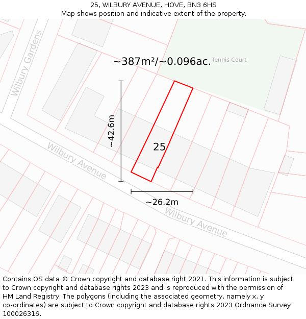 25, WILBURY AVENUE, HOVE, BN3 6HS: Plot and title map