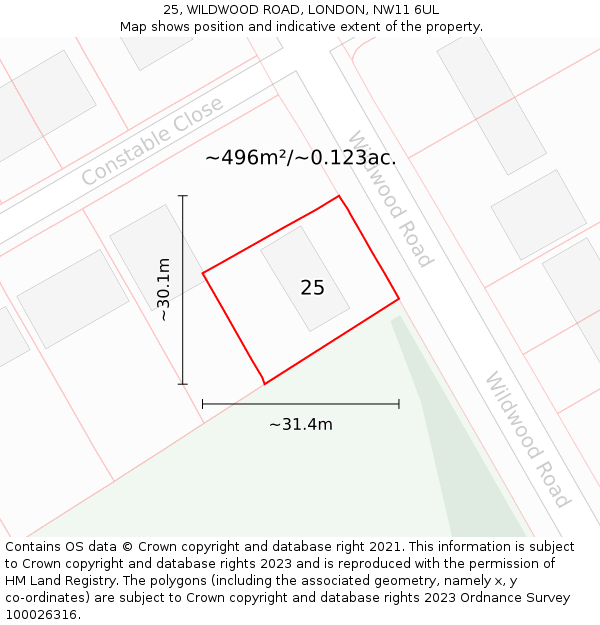 25, WILDWOOD ROAD, LONDON, NW11 6UL: Plot and title map