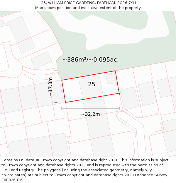 25, WILLIAM PRICE GARDENS, FAREHAM, PO16 7YH: Plot and title map