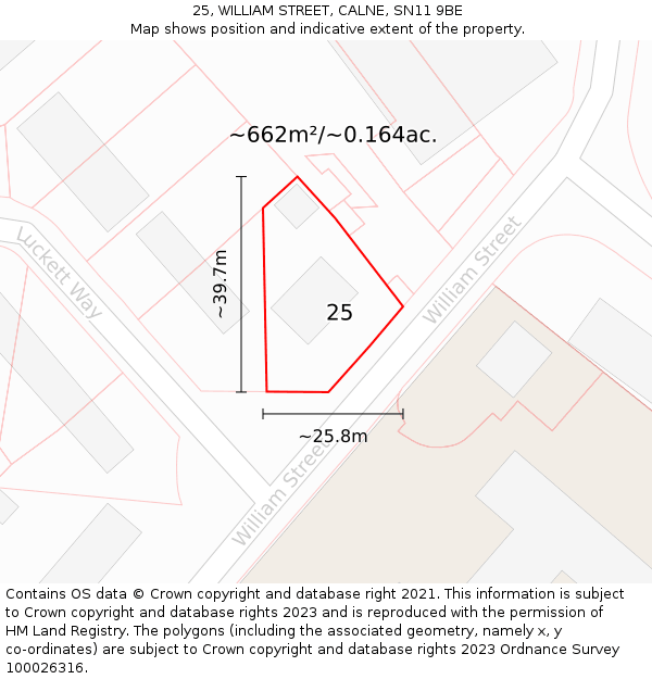 25, WILLIAM STREET, CALNE, SN11 9BE: Plot and title map