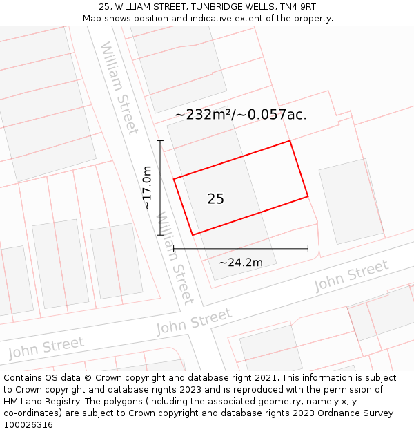 25, WILLIAM STREET, TUNBRIDGE WELLS, TN4 9RT: Plot and title map