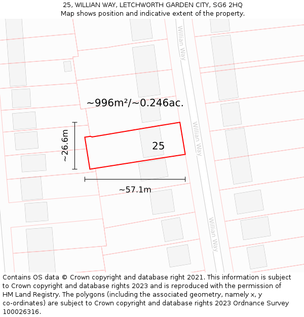 25, WILLIAN WAY, LETCHWORTH GARDEN CITY, SG6 2HQ: Plot and title map