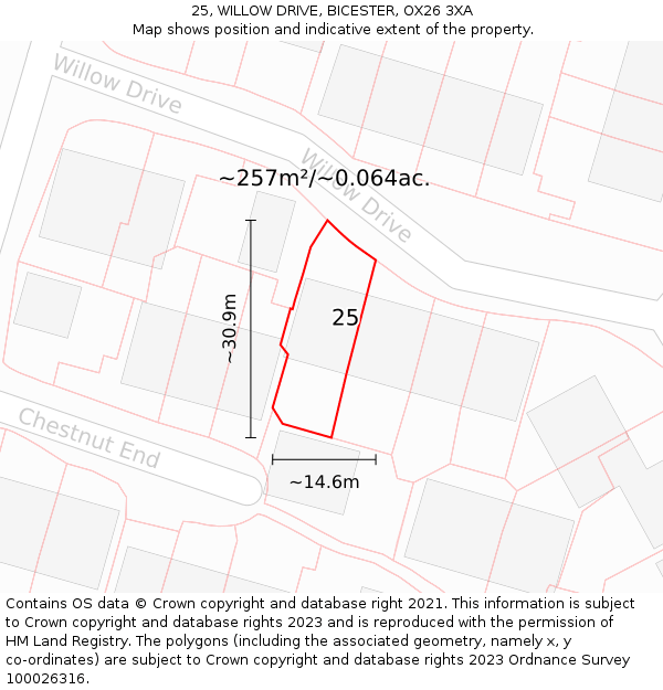 25, WILLOW DRIVE, BICESTER, OX26 3XA: Plot and title map