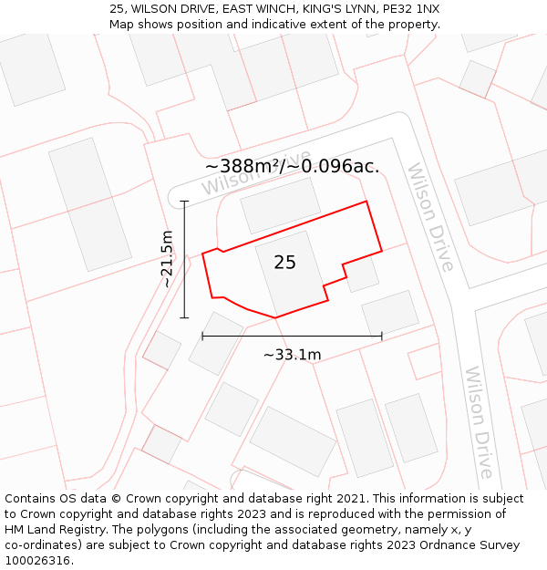 25, WILSON DRIVE, EAST WINCH, KING'S LYNN, PE32 1NX: Plot and title map